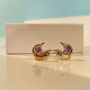 Elegant Silver and Purple Dolphin Earrings